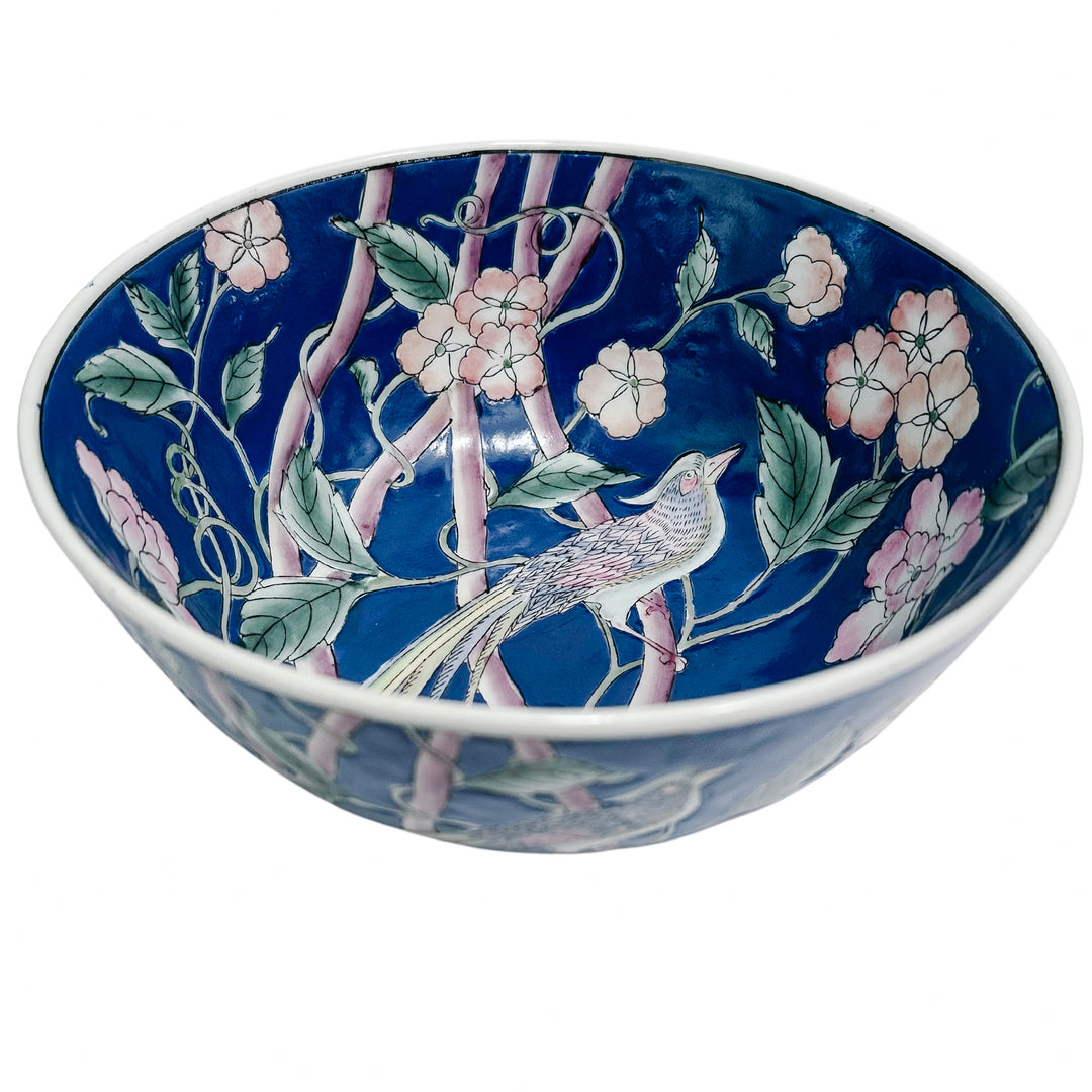 Vintage Chinoiserie Cobalt Blue Phoenix Bird Bowl