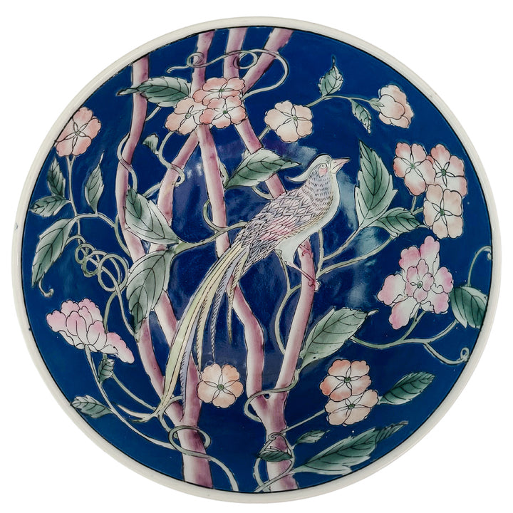 Vintage Chinoiserie Cobalt Blue Phoenix Bird Bowl