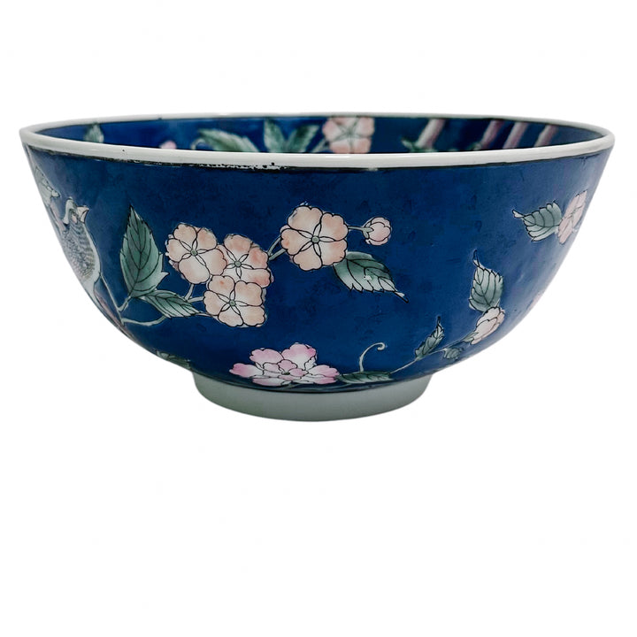 Vintage Chinoiserie Cobalt Blue Phoenix Bird Bowl