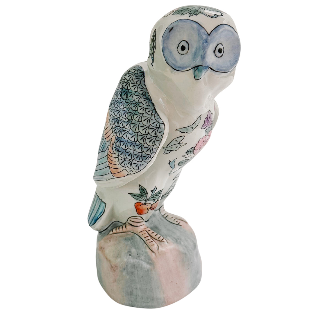 Vintage Chinoiserie Famille Rose Porcelain Owl