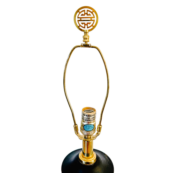 Vintage Chinoiserie Famille Rose Porcelain Table Lamps With Brass Shou Finials