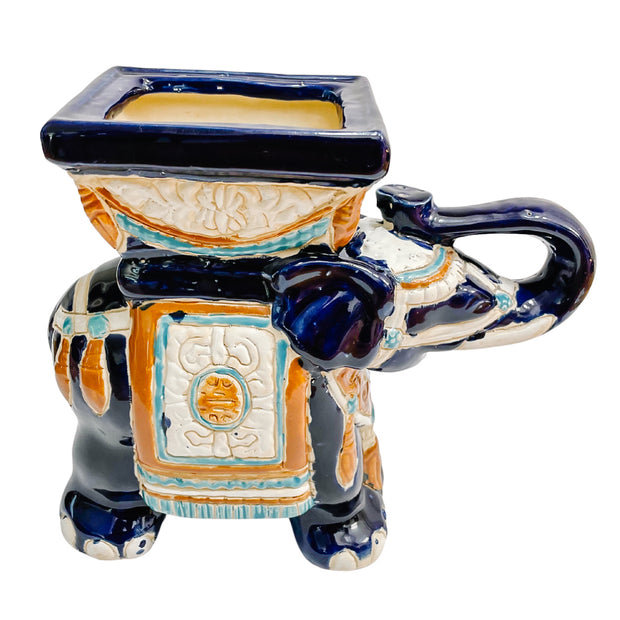 Vintage Chinoiserie Glazed Ceramic Elephant Planter