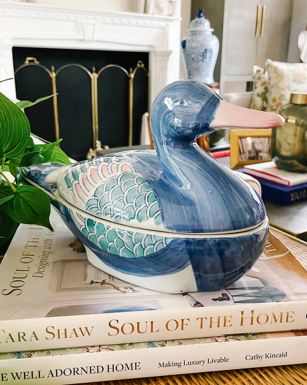 Vintage Chinoiserie Glazed Porcelain Duck Box