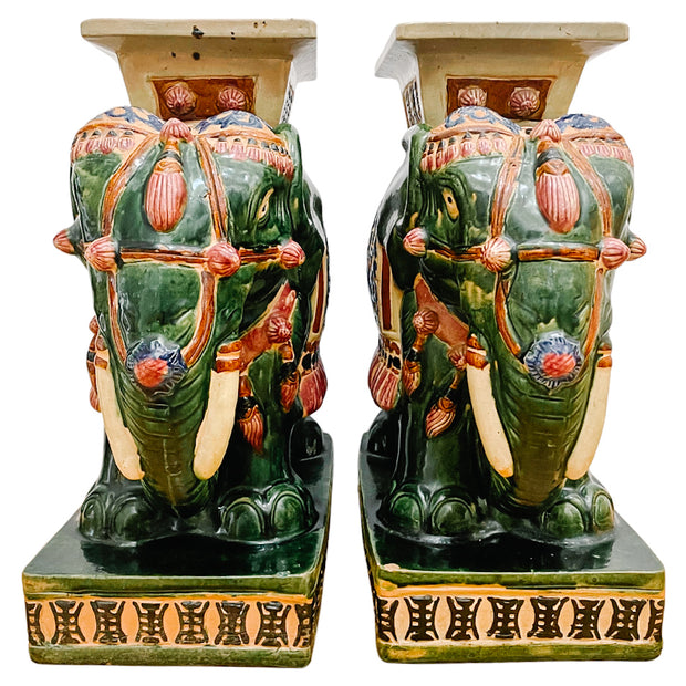 Vintage Chinoiserie Green Elephant Garden Stool Plant Stands