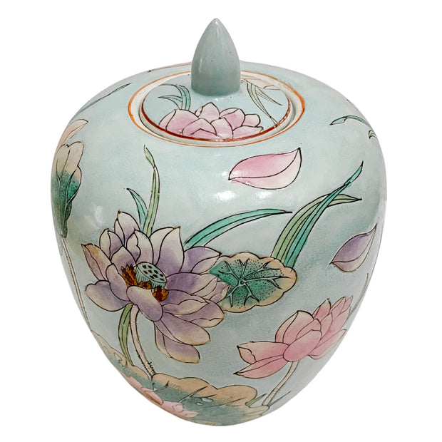 Vintage Chinoiserie Pastel Waterlily Melon Jar