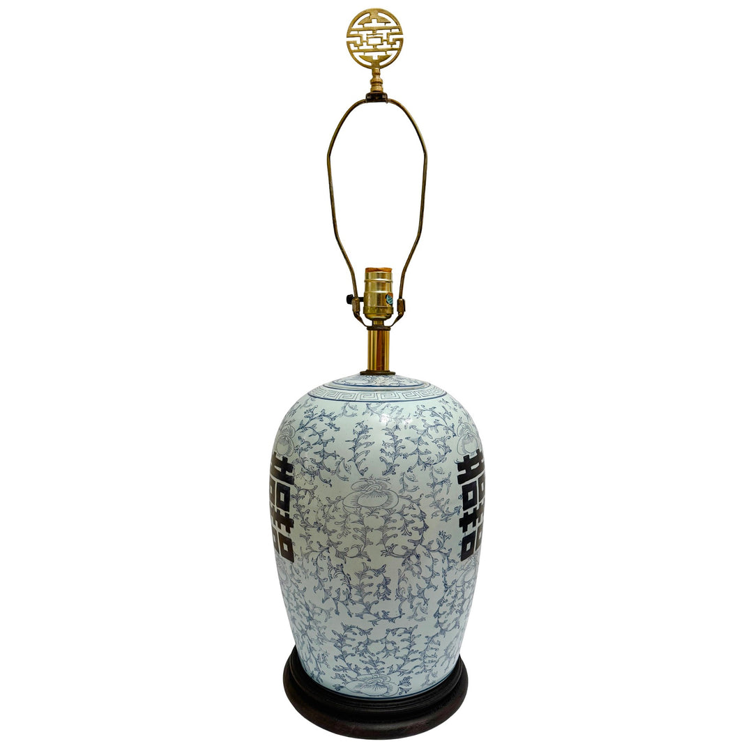 Mid 20th Century Chinoiserie Powder Blue Double Happiness Ginger Jar Lamps