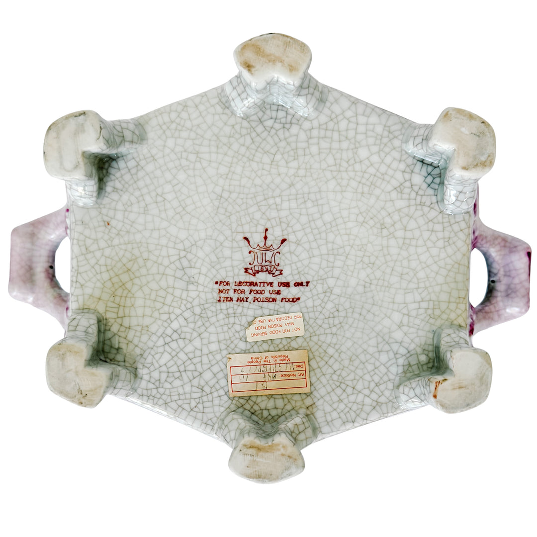 Vintage Chinoiserie United Wilson Pink and White Scalloped Cachepot