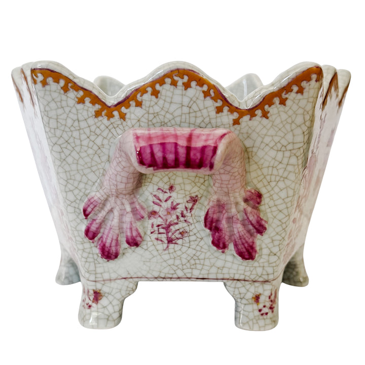 Vintage Chinoiserie United Wilson Pink and White Scalloped Cachepot