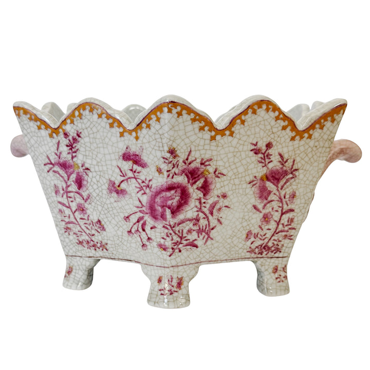 Vintage Chinoiserie United Wilson Pink and White Scalloped Cachepot