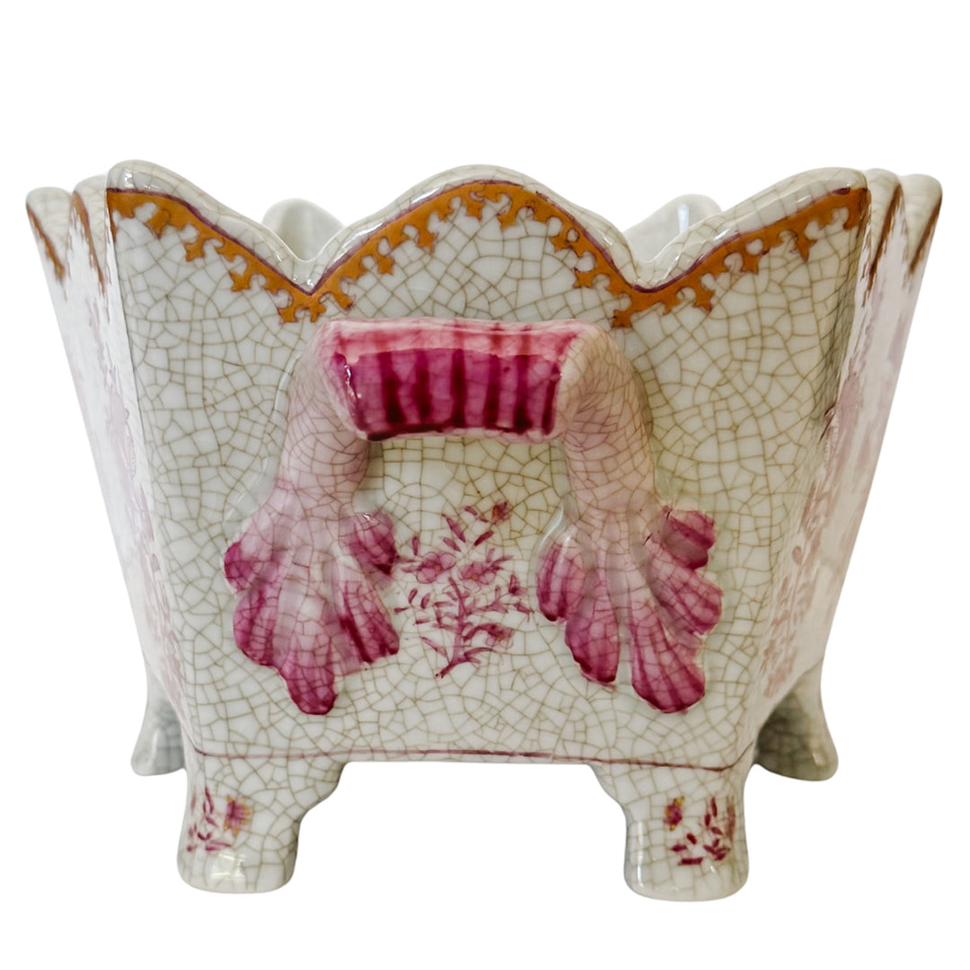 Vintage Chinoiserie United Wilson Pink and White Scalloped Cachepot