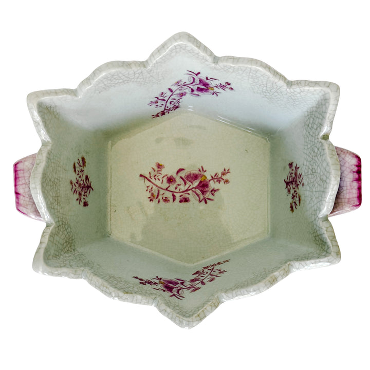 Vintage Chinoiserie United Wilson Pink and White Scalloped Cachepot