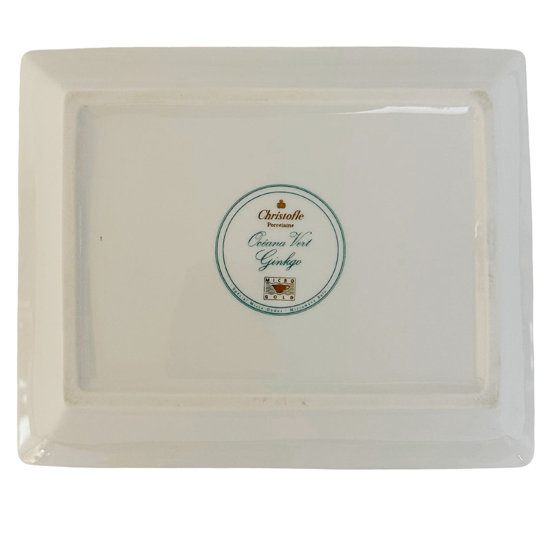 Vintage Christofle Paris Porcelain Tray in Oceana Vert Ginkgo