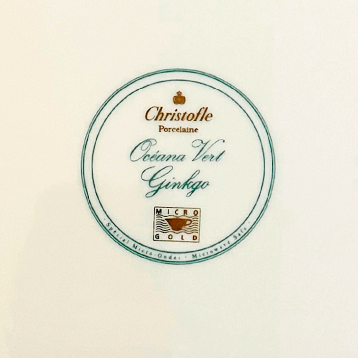 Vintage Christofle Paris Porcelain Tray in Oceana Vert Ginkgo