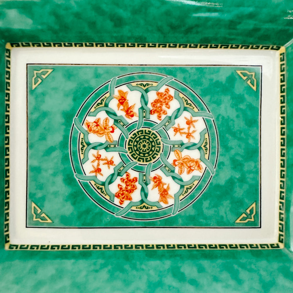 Vintage Christofle Paris Porcelain Tray in Oceana Vert Ginkgo
