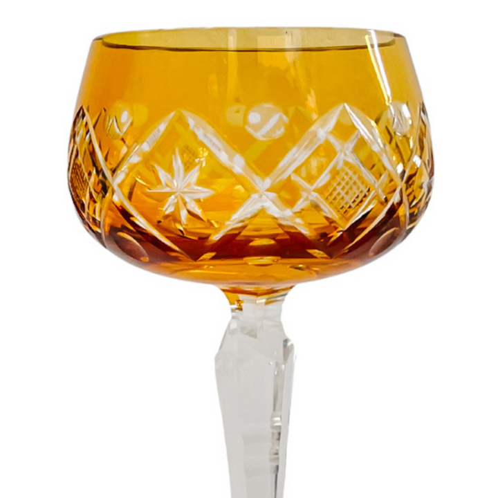 Vintage Colored Bohemian Crystal Wine Hock Stem Glasses