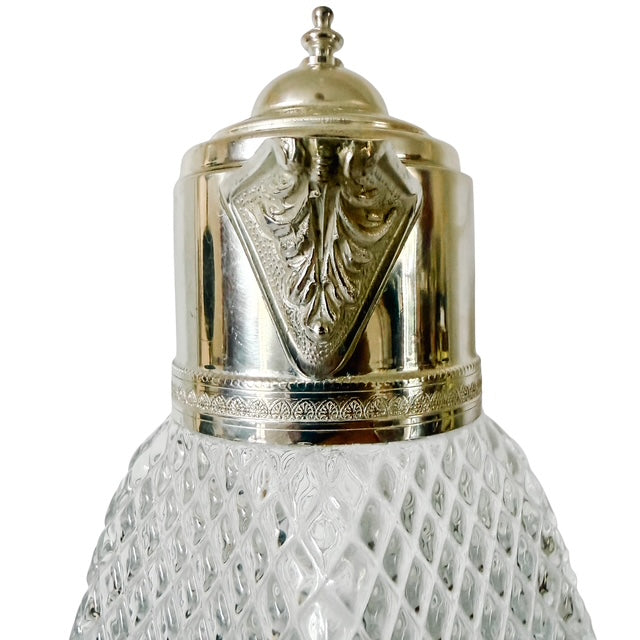 Vintage Continental Silver-Plated & Diamond Cut Glass Pitcher