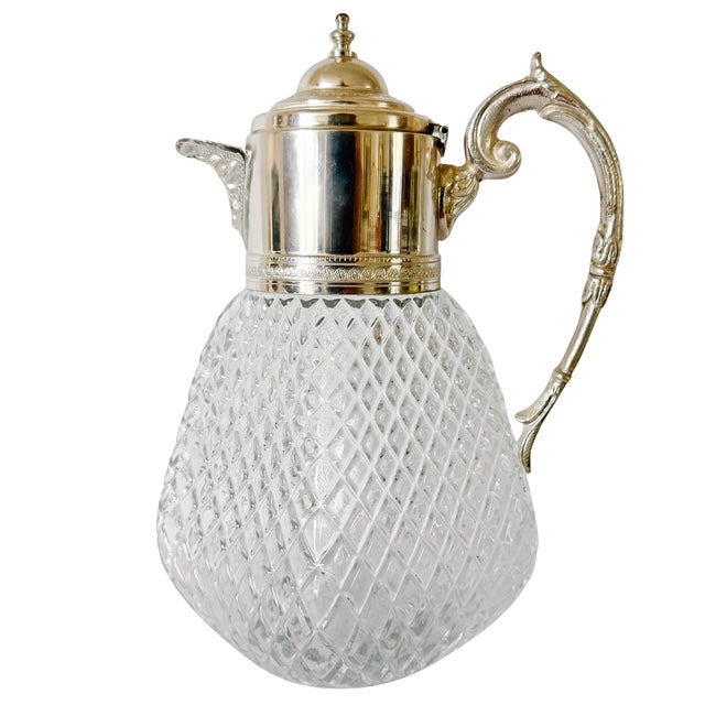 Vintage Continental Silver-Plated & Diamond Cut Glass Pitcher