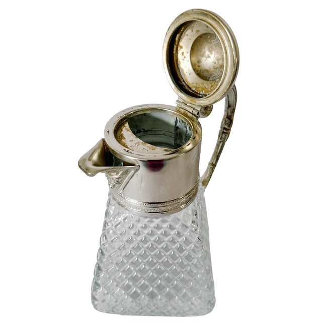 Vintage Continental Silver-Plated & Diamond Cut Glass Pitcher