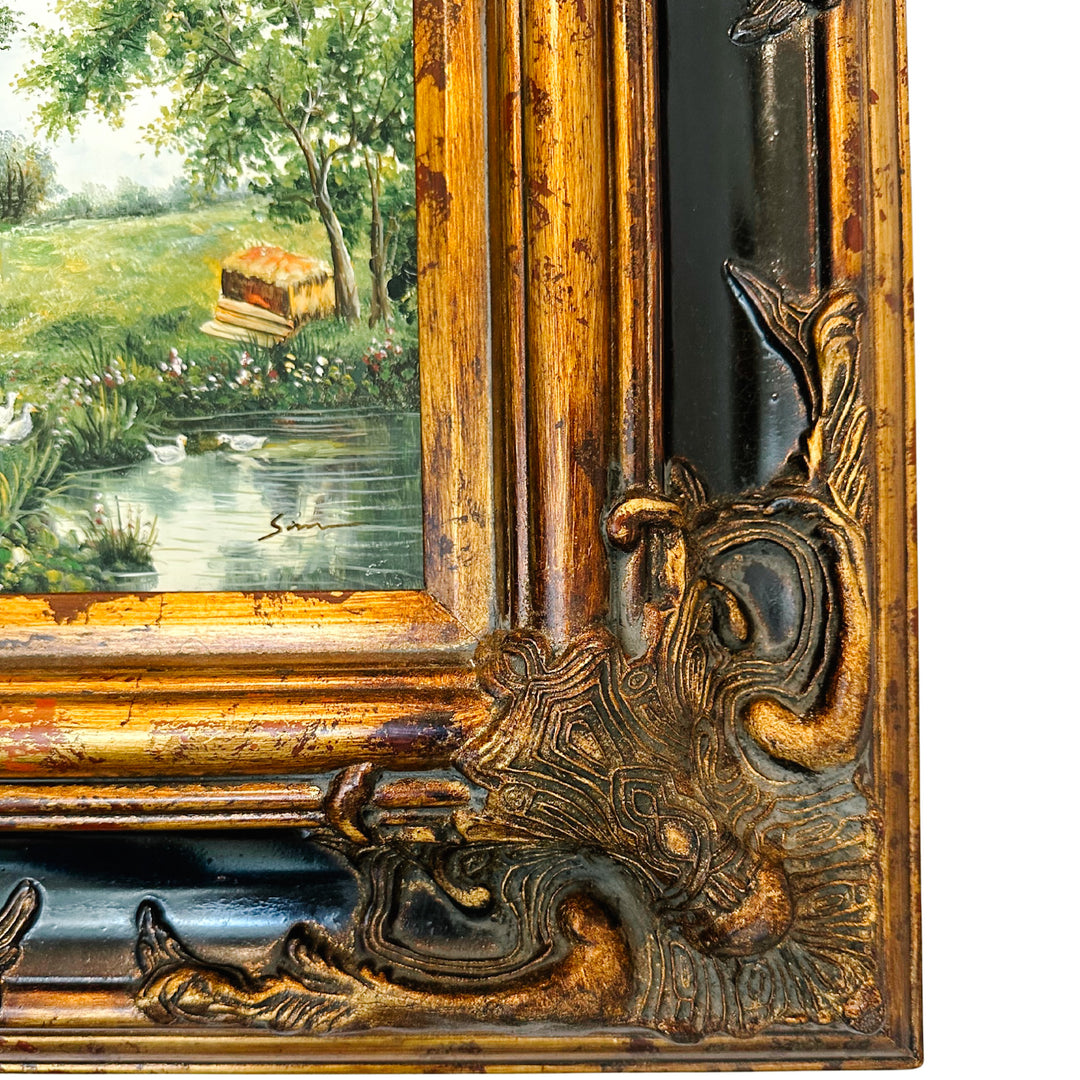 Vintage American Cottage Landscape Oil On Board Painting