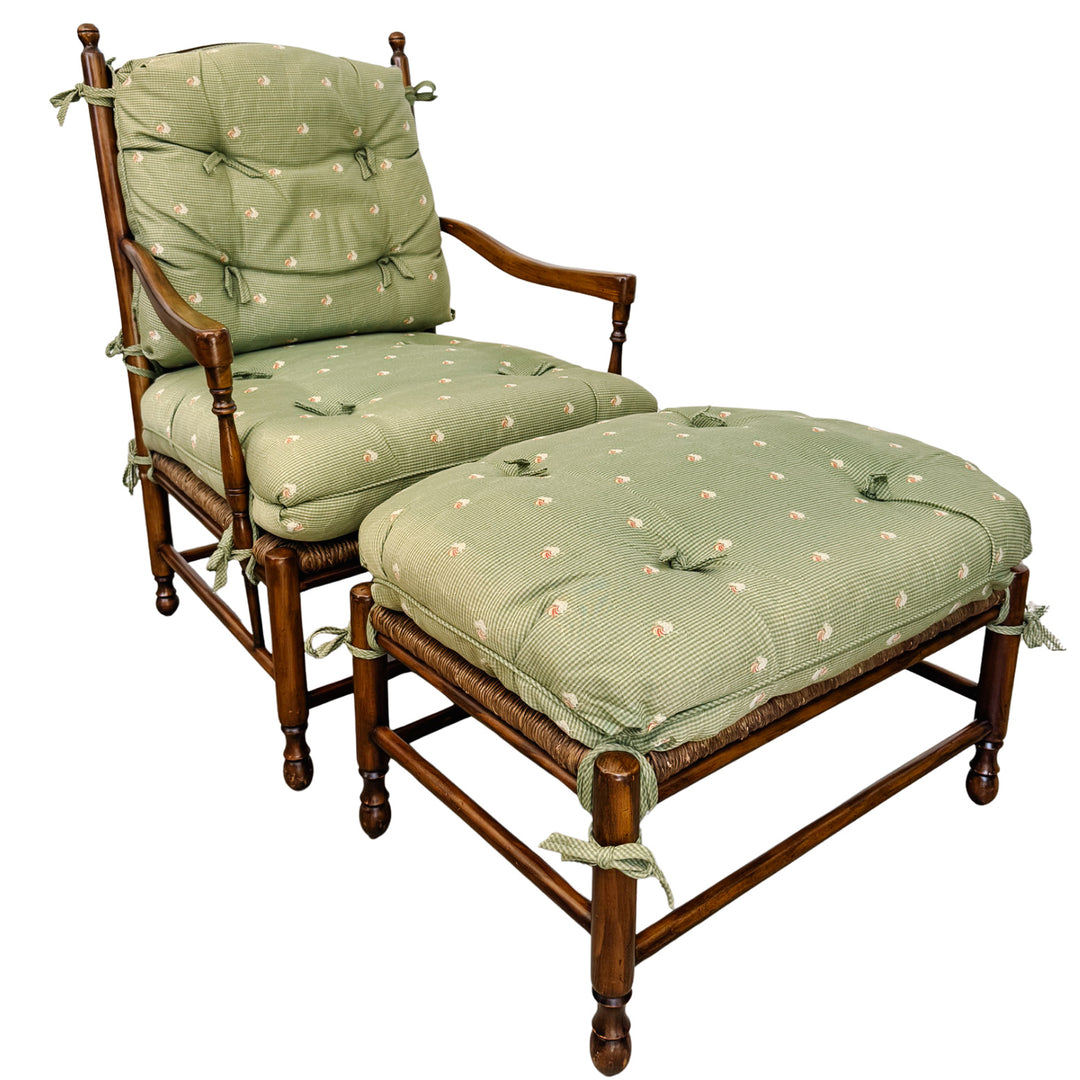 Vintage Country French Ladderback Armchair and Ottoman Set by Calico Corners