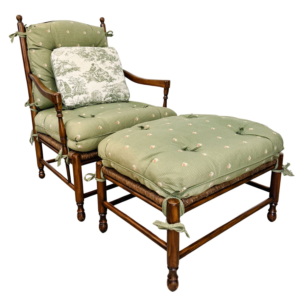 Vintage Country French Ladderback Armchair and Ottoman Set by Calico Corners