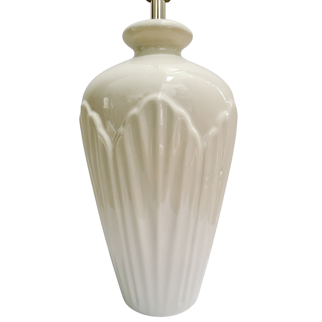 Vintage Cream Fluted Ceramic Table Lamp – Hollywood Regency Style