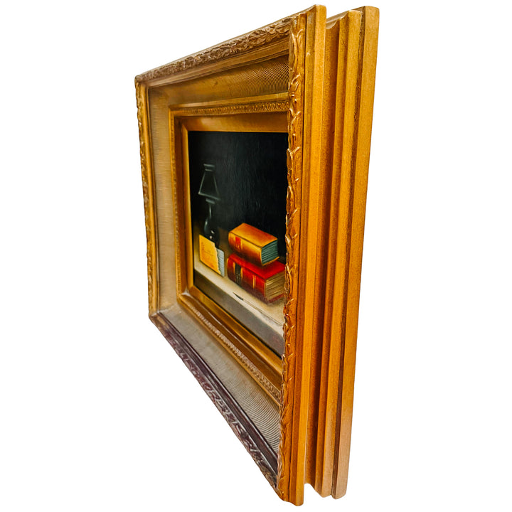 Late 20th Century Dark Academia Still Life Oil Painting With Gilt Wood Gallery Frame by Nora Urde (NorKa)