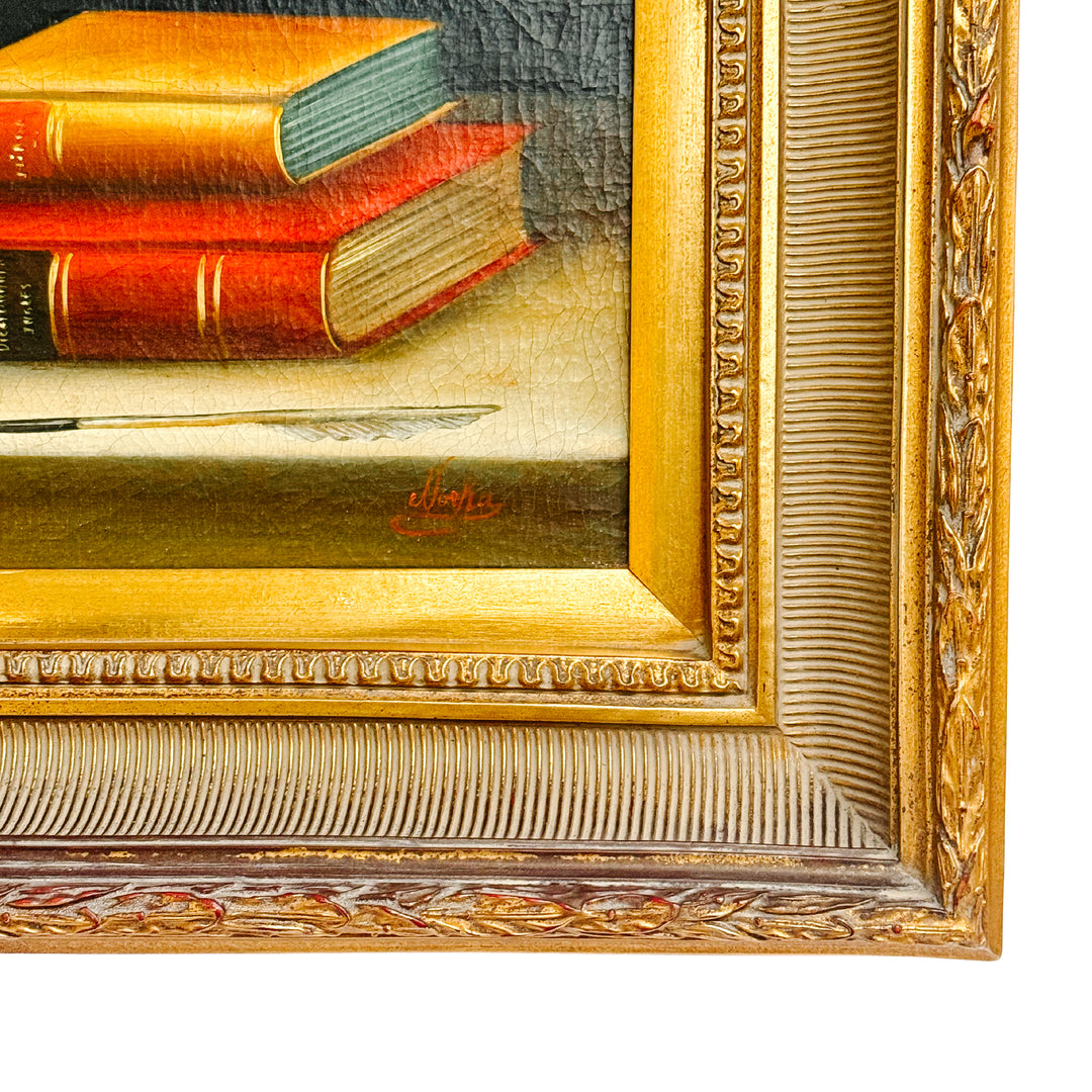 Late 20th Century Dark Academia Still Life Oil Painting With Gilt Wood Gallery Frame by Nora Urde (NorKa)