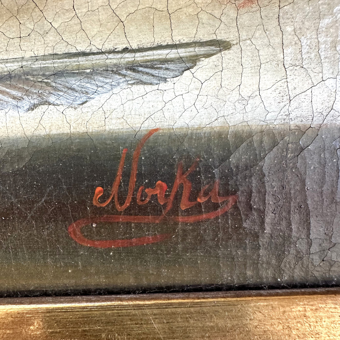 Late 20th Century Dark Academia Still Life Oil Painting With Gilt Wood Gallery Frame by Nora Urde (NorKa)