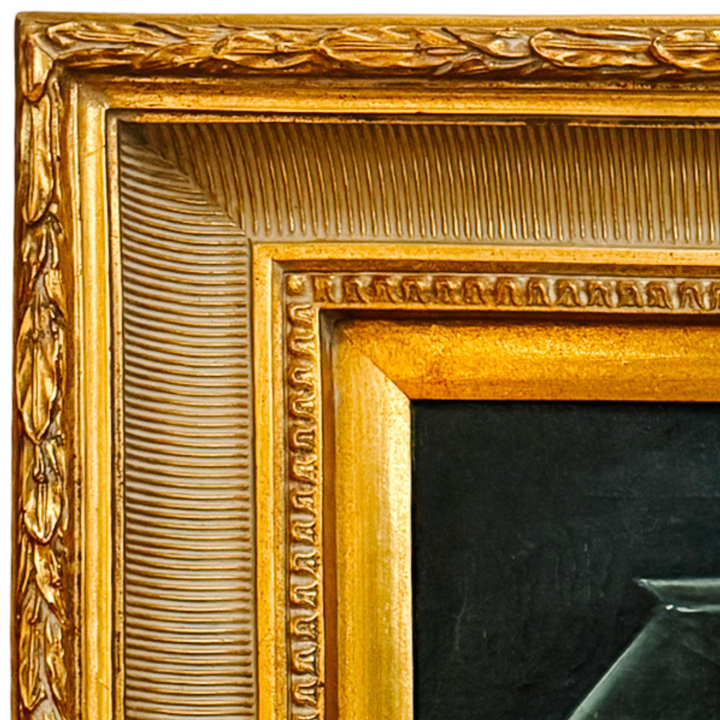 Late 20th Century Dark Academia Still Life Oil Painting With Gilt Wood Gallery Frame by Nora Urde (NorKa)