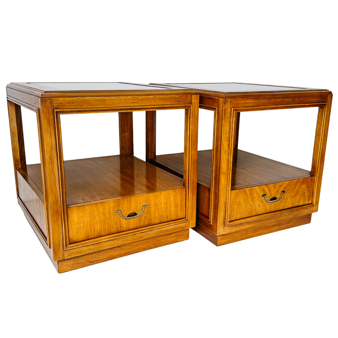 Vintage Drexel Accolade Campaign Style Nightstands / End Tables
