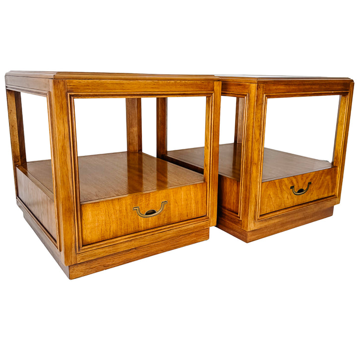 Vintage Drexel Accolade Campaign Style Nightstands / End Tables