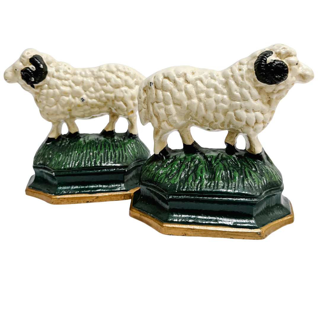 Vintage English Cast Iron Ram Bookends or Door Stops