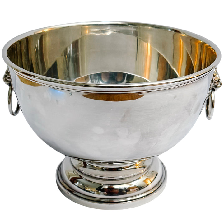 Vintage English Silver-Plated Lion Handles Pedestal Bowl With Engraved Crest