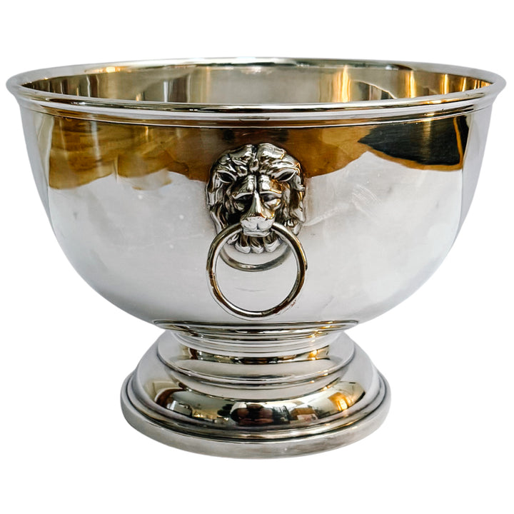 Vintage English Silver-Plated Lion Handles Pedestal Bowl With Engraved Crest
