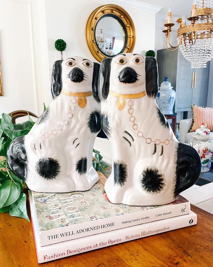 Vintage English Staffordshire King Charles Spaniel Mantle Dogs