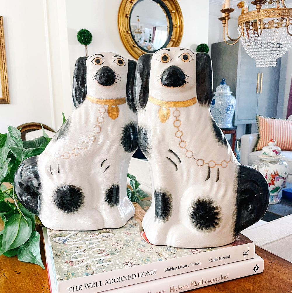 Vintage English Staffordshire King Charles Spaniel Mantle Dogs