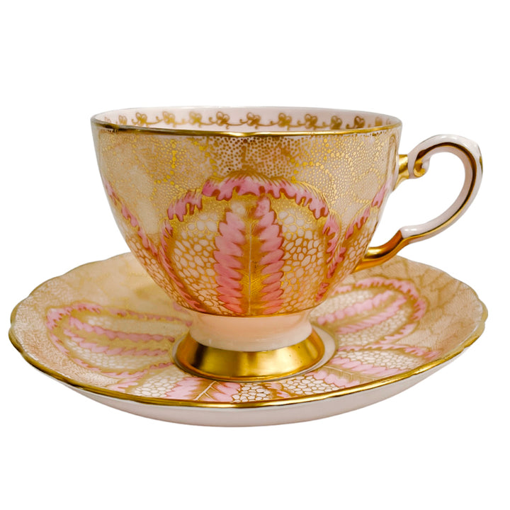 Vintage English Tuscan Fine Bone China Pink Teacup and Saucer