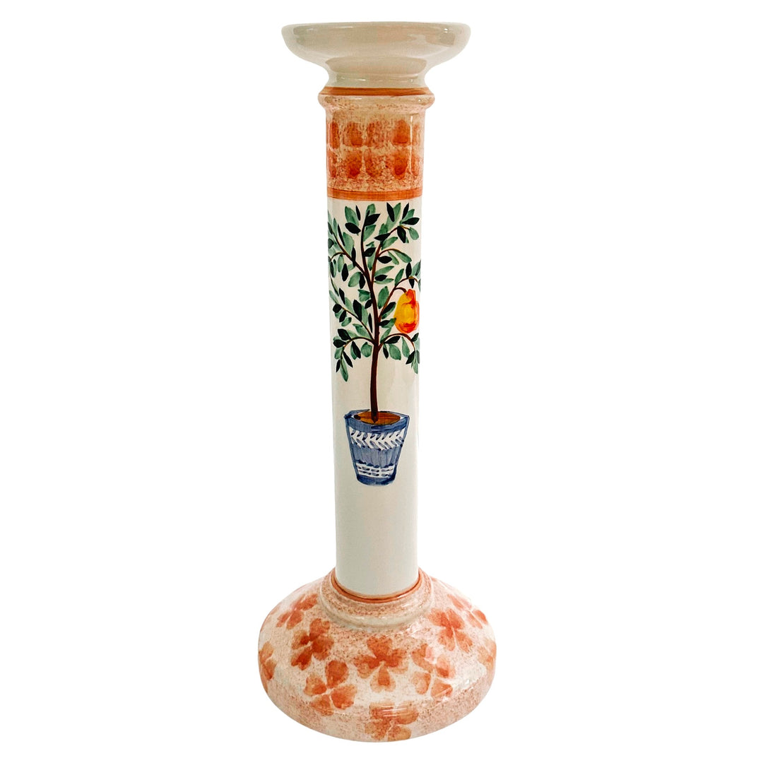 Vintage Etan Allen Hand-Painted Italian Faience Candlesticks