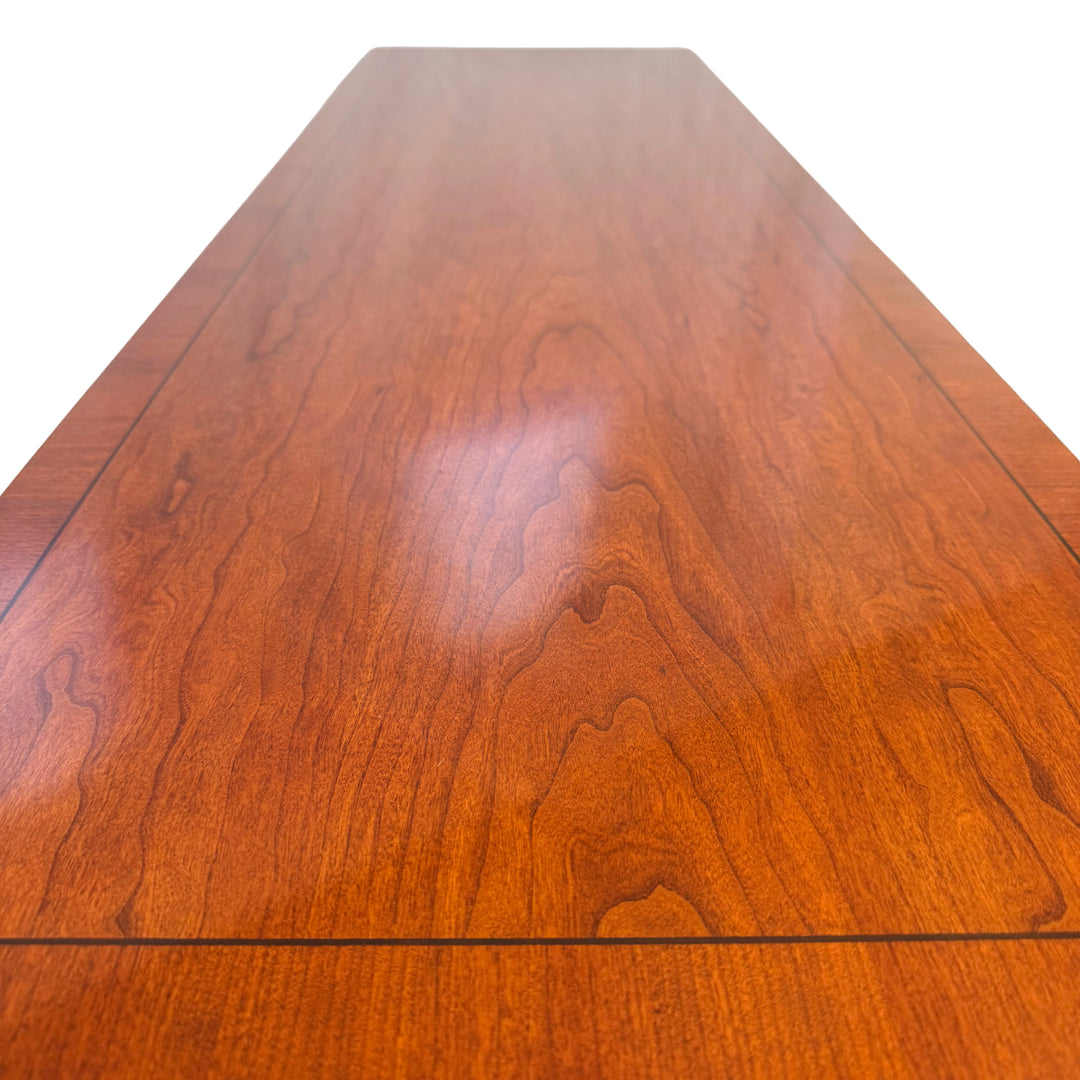 1990 Ethan Allen Medallion Collection Cherry Console Table With Brass X-Stretcher