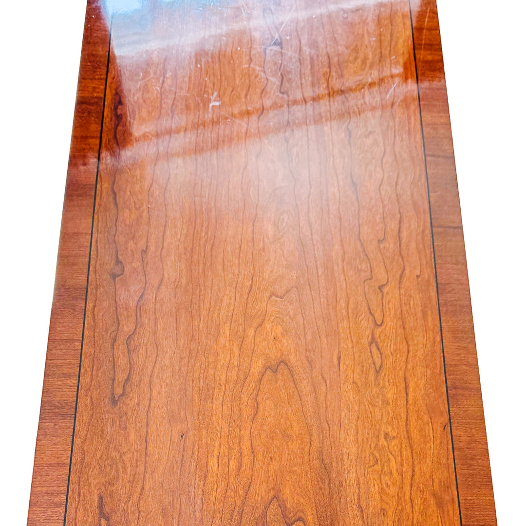 1990 Ethan Allen Medallion Collection Cherry Console Table With Brass X-Stretcher