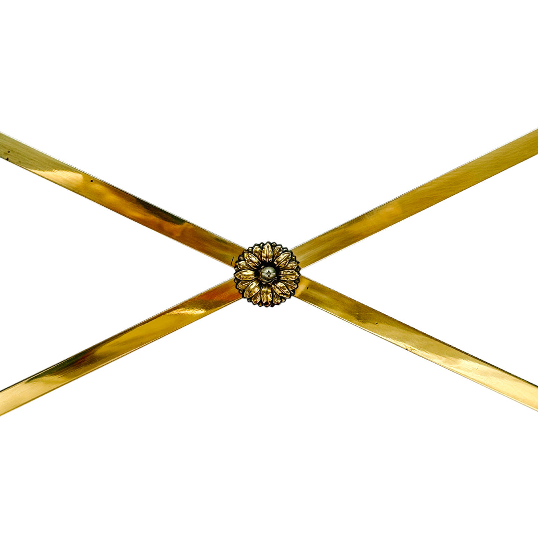 1990 Ethan Allen Medallion Collection Cherry Console Table With Brass X-Stretcher