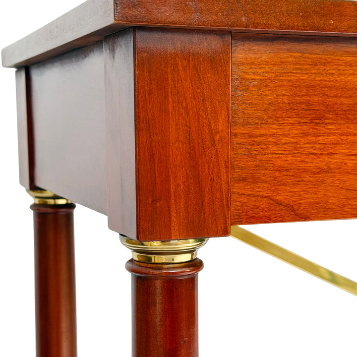 1990 Ethan Allen Medallion Collection Cherry Console Table With Brass X-Stretcher