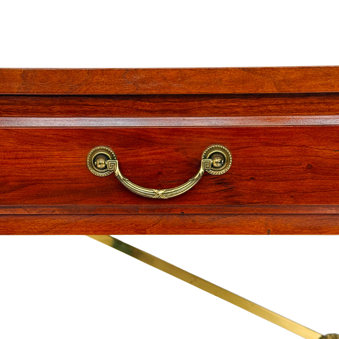1990 Ethan Allen Medallion Collection Cherry Console Table With Brass X-Stretcher