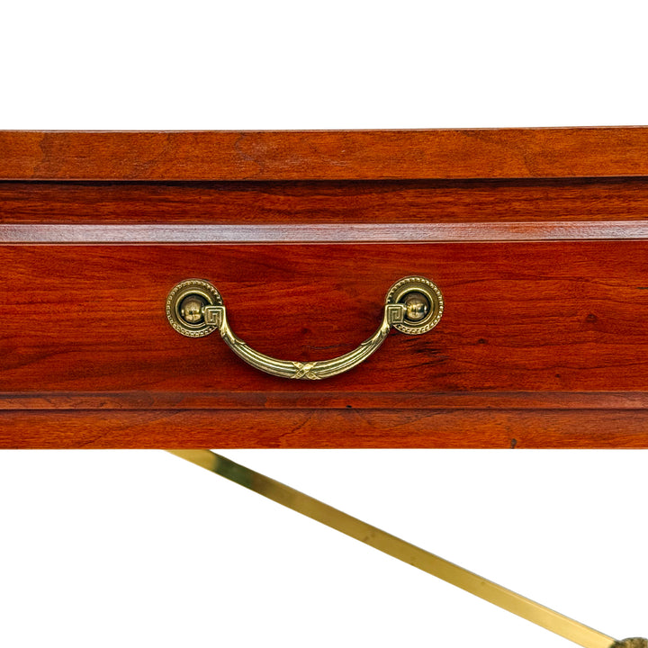 1990 Ethan Allen Medallion Collection Cherry Console Table With Brass X-Stretcher