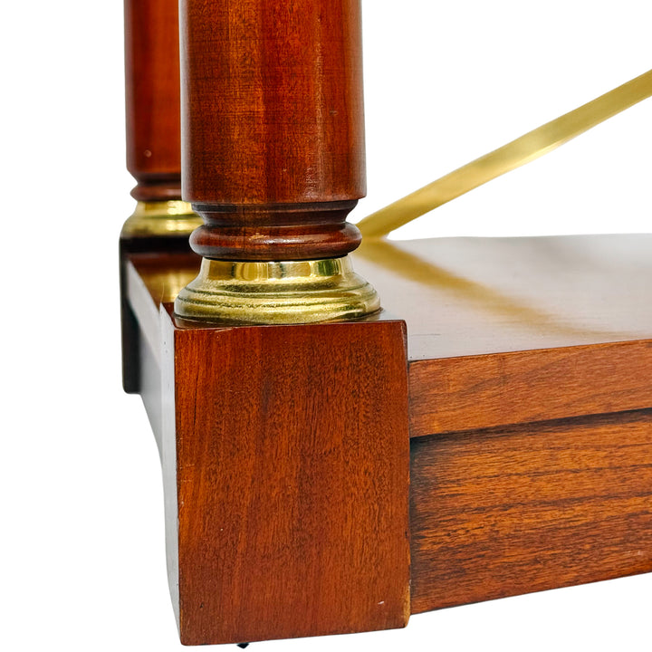 1990 Ethan Allen Medallion Collection Cherry Console Table With Brass X-Stretcher