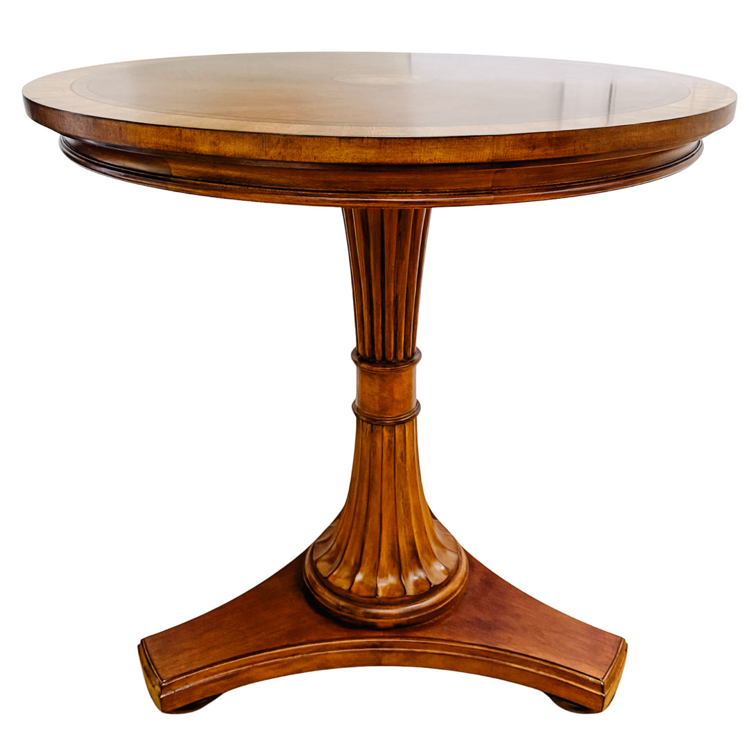 Vintage Ethan Allen Townhouse Upton Neoclassical Round Inlaid Walnut Pedestal Accent Table