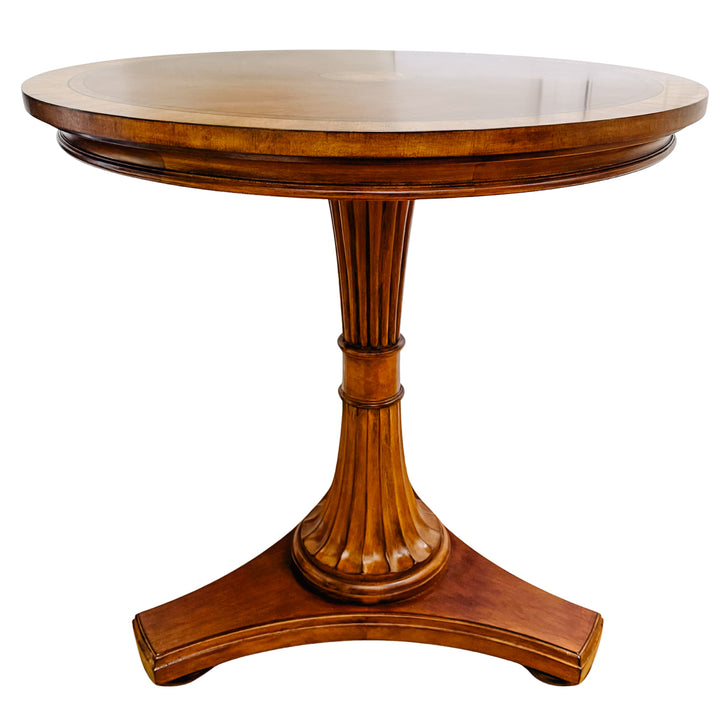 Vintage Ethan Allen Townhouse Upton Neoclassical Round Inlaid Walnut Pedestal Accent Table