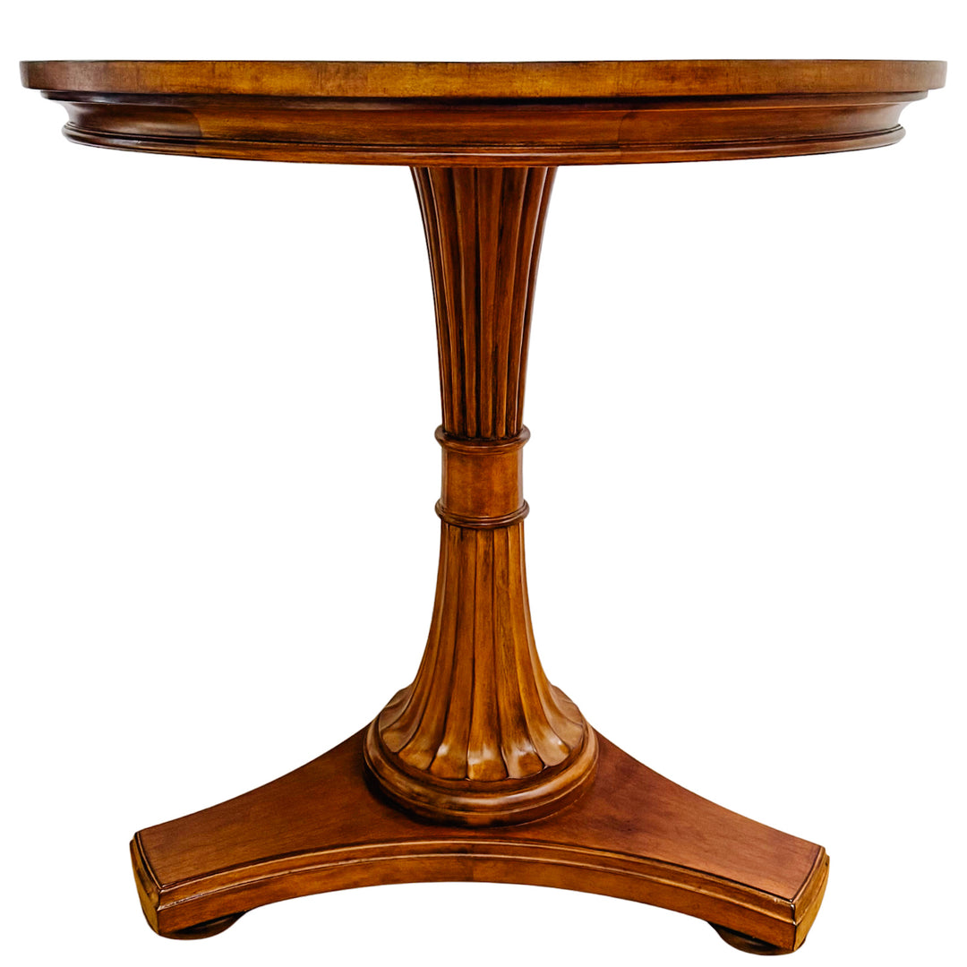 Vintage Ethan Allen Townhouse Upton Neoclassical Round Inlaid Walnut Pedestal Accent Table