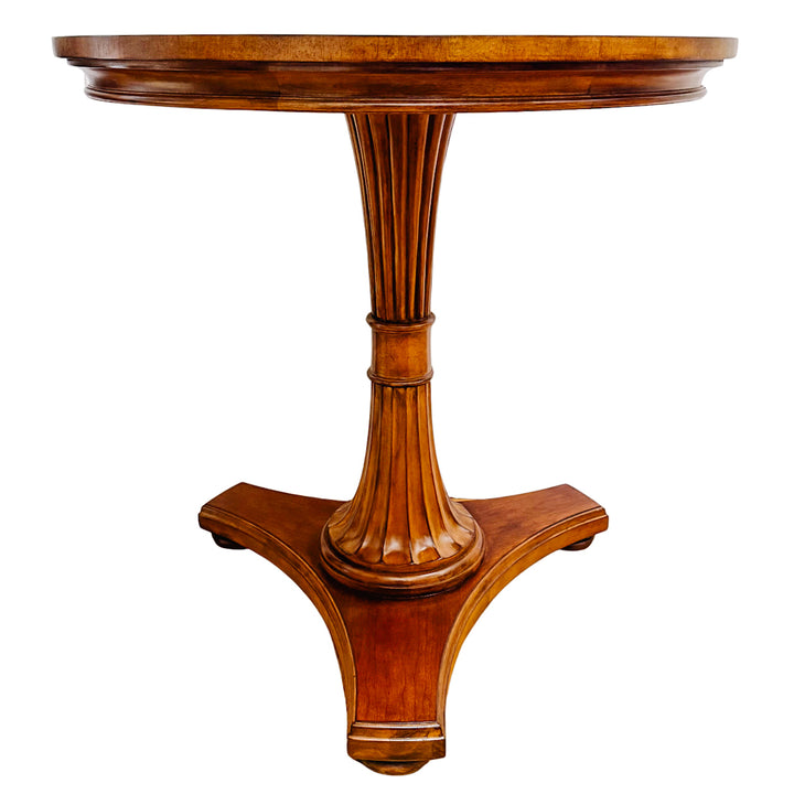 Vintage Ethan Allen Townhouse Upton Neoclassical Round Inlaid Walnut Pedestal Accent Table